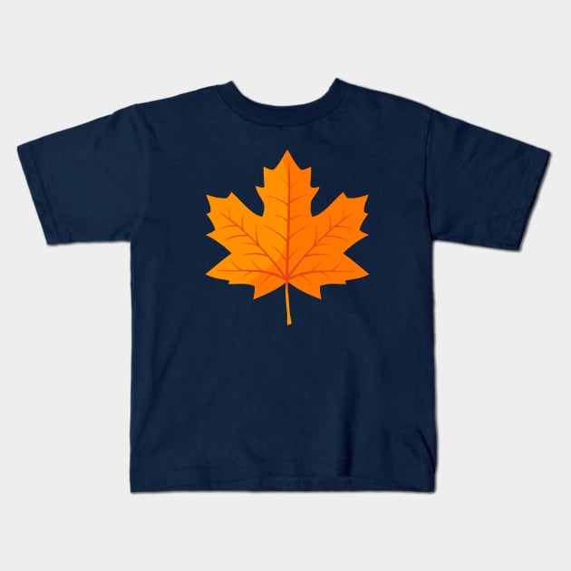 Orange Maple Autumn Leaf Kids T-Shirt by RageRabbit